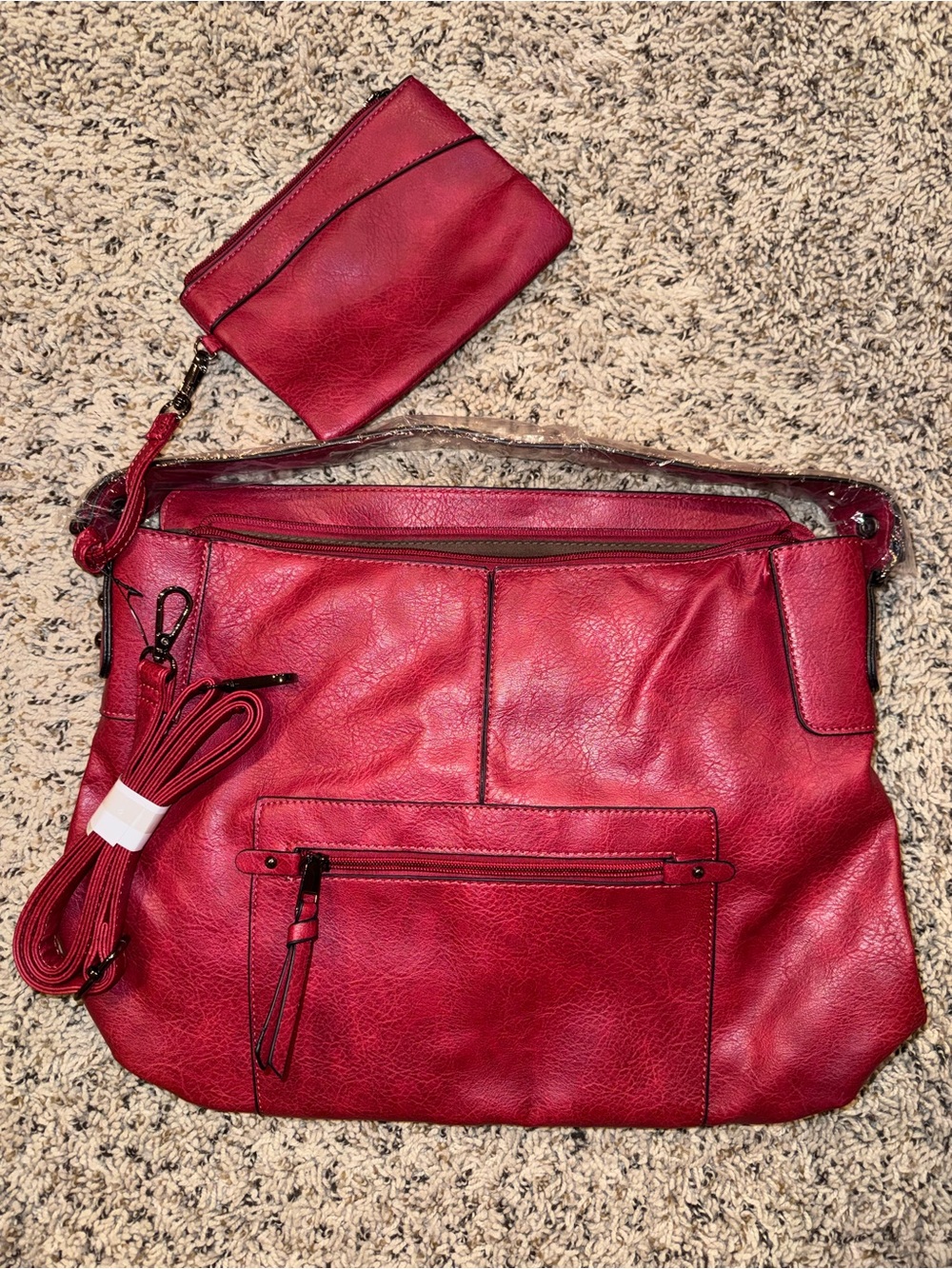 Red Women's Crossbody Shoulder Bag with Wristlet